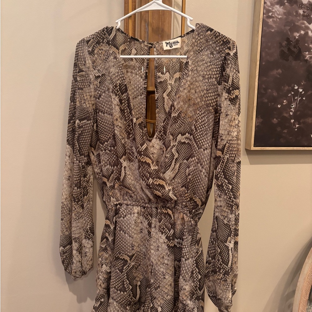 Show Me Your MuMu Beige and Gray Snakeskin Romper